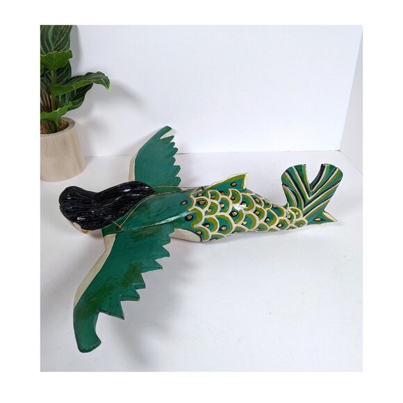 Flying Winged Dewi Sri Goddess Mobile Spirit Chaser Carved Wood Bali Art Vintage - Picture 8 of 9